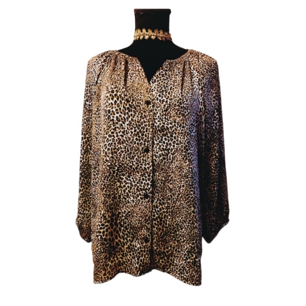 KASPER Leopard Long sleeve button up Blouse